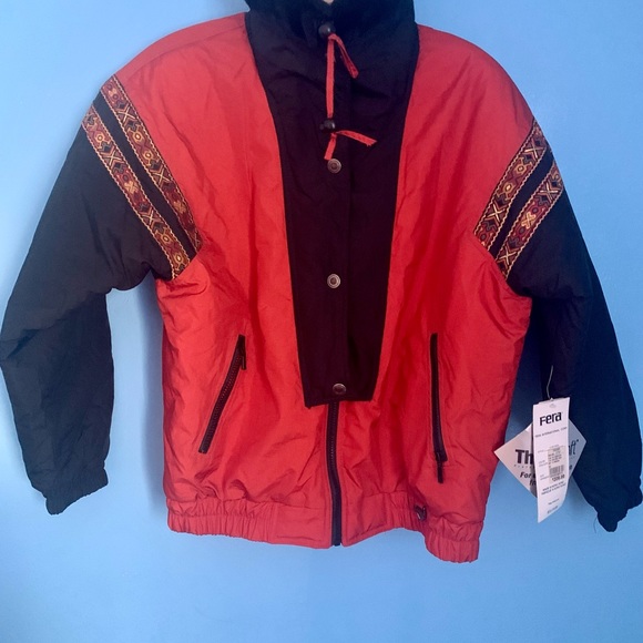 Vintage FERA Skiwear Ski Jacket Orange Black NWT Size 10 Thermoloft - Picture 3 of 13